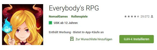 Android: Everybodys RPG kostenlos (statt 0,89€)