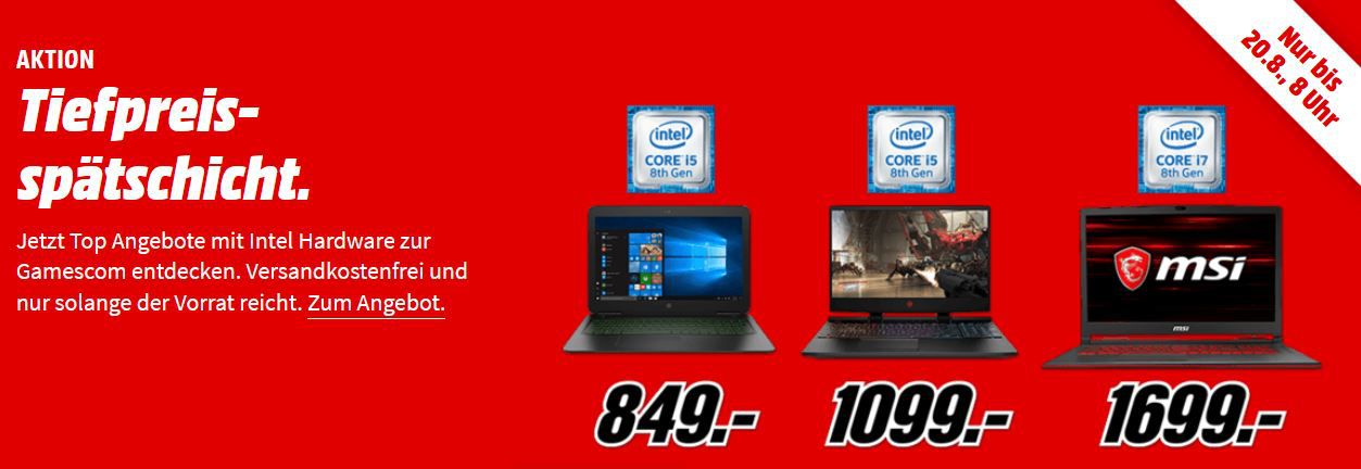 Media Markt intel PC & Notebook Tiefpreisspätschicht: z.B.: HP 15 dp0305ng Gaming Notebook für 849€ (statt 969€)