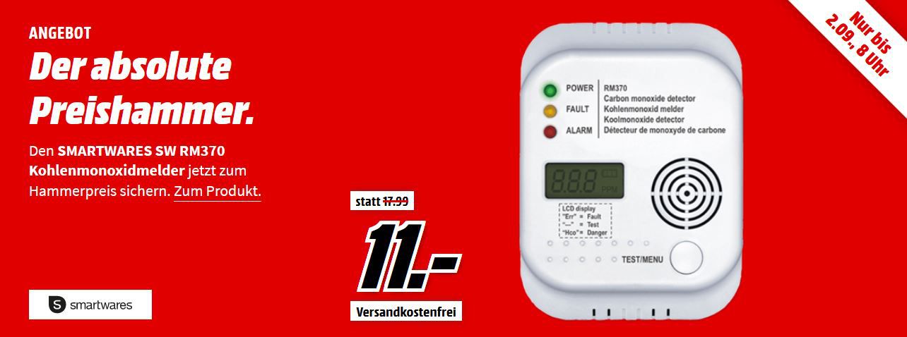 Smartwares RM370 Kohlenmonoxid Melder für 11€ (statt 18€)