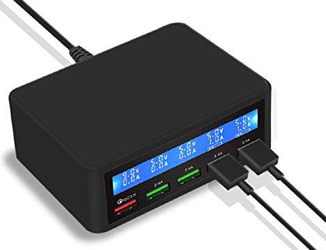 iLEPO 50W QC 3.0 USB Ladegerät mit 5 Ports & LCD für 17,99€ (statt 30€)