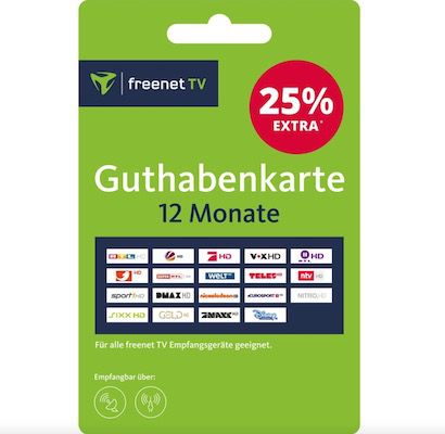 freenet TV Guthabenkarte (12 Monate) für 55,20€ (statt 68€)