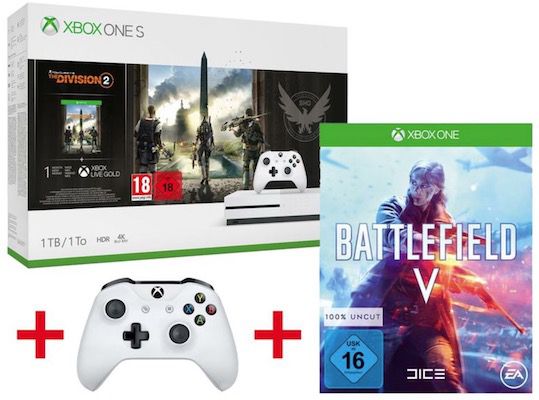 Xbox One S 1TB + The Division 2 + Battlefield V + 2. Controller für 219€ (statt 293€)