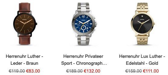 Fossil: bis zu 60% Rabatt auf Uhren oder Schmuck   z.B. Rhett Herren Chronograph für 111€