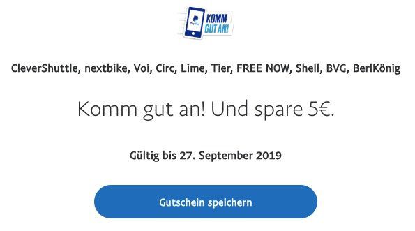 Paypal: 5€ Guthaben für Shell, BVG und andere Mobilitäts Partner