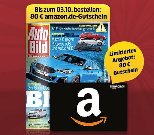 1 Jahr Auto Bild (51 Ausgaben) für 112,20€ + 80€ Amazon Gutschein