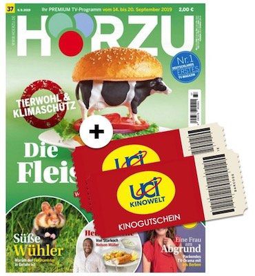 52 Ausgaben HÖRZU + 2 UCI Kino Gutscheine (auch Überlänge) für insgesamt 14,90€