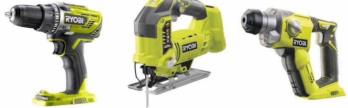 Ryobi ONE+ Powertool Set aus Akkuschrauber, Stichsäge, Kombihammer inkl Akkus + Ladegerät + Bitset für 289,99€ (statt 403€)