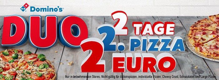 Dominos: Jede zweite Pizza nur 2€   auch bei 4 oder 6 Stück