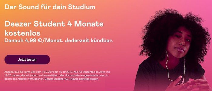 4 Monate Deezer Premium kostenlos für Studenten (statt 20€)