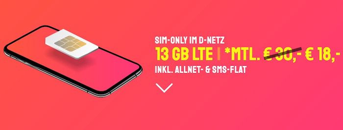 Telekom Flat von Sparhandy mit 13GB LTE25 für 18€ mtl. (statt 30€)