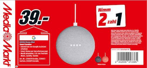 Media Markt Mega Gutscheinheft Aktion:  z.B. 2x Google Home mini nur 39€ (statt 74€) bis Mitternacht!