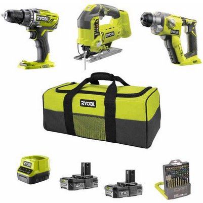 Ryobi ONE+ Powertool Set aus Akkuschrauber, Stichsäge, Kombihammer inkl Akkus + Ladegerät + Bitset für 289,99€ (statt 403€)