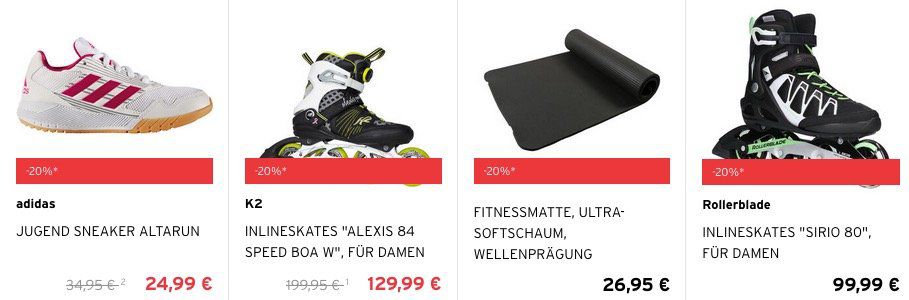 Karstadt Sports mit 20% Rabatt auf alles (günstige Inliner & Co.)