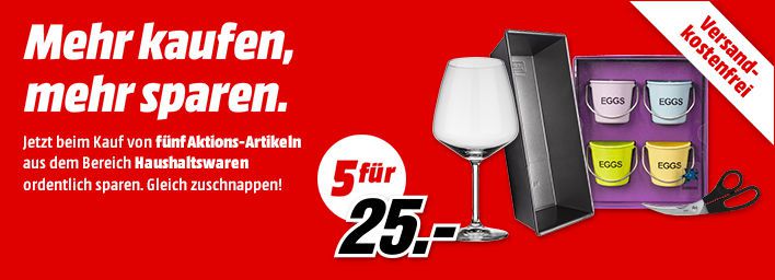 MediaMarkt: 5 Haushaltsartikel für 25€   keine VSK!