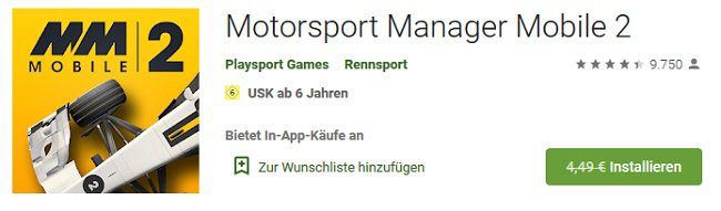 Android: Motorsport Manager Mobile 2 kostenlos (statt 4,49€)