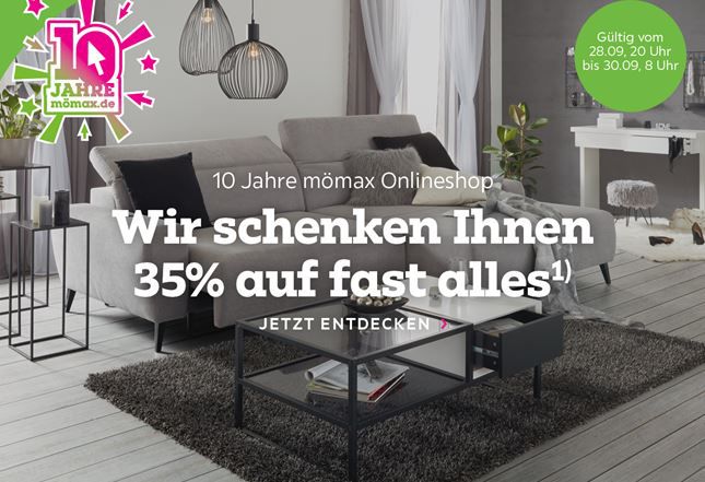 🔥 Knaller: Mömax mit 35% Rabatt auf fast z.B. Loungegarnitur Dublin in Grau mit Sitzkissen für 78€ (statt 199€)