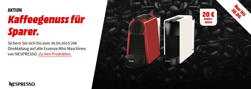 MM Nespresso Aktion:  DELONGHI Nespresso EN 85.R Essenza Mini Kapselmaschine für 53,99€ (statt 75€) + 40€ Kapselguthaben