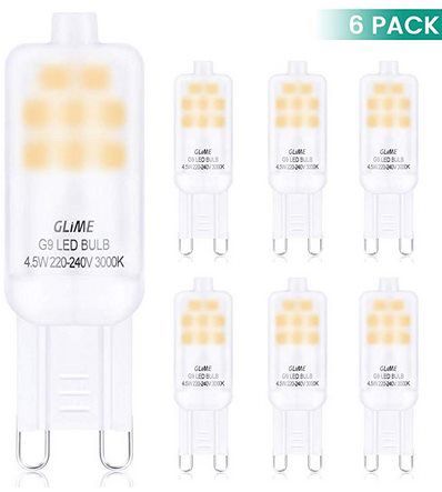 GLIME 6er Pack LED Lampen Sockel G9 mit je 4,5W für 7,14€   Prime