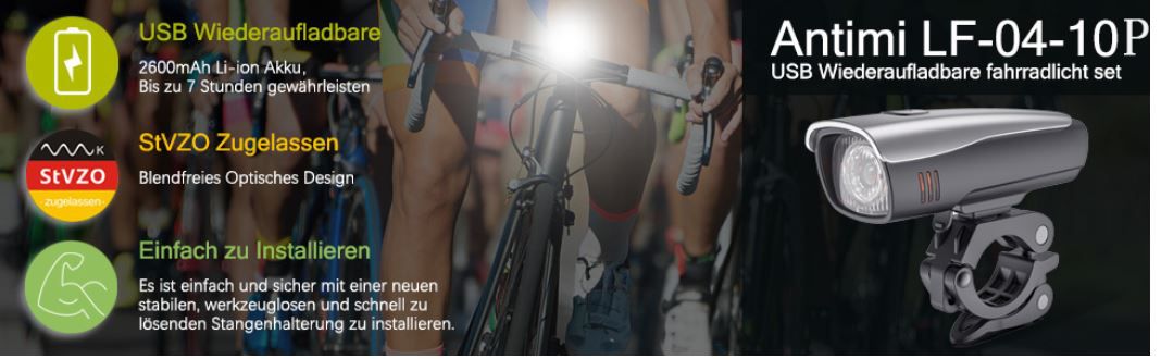 Top! Antimi LED Fahrrad Vorder  und Rückbeleuchtung nach StVZO für 17,49€ (statt €35)