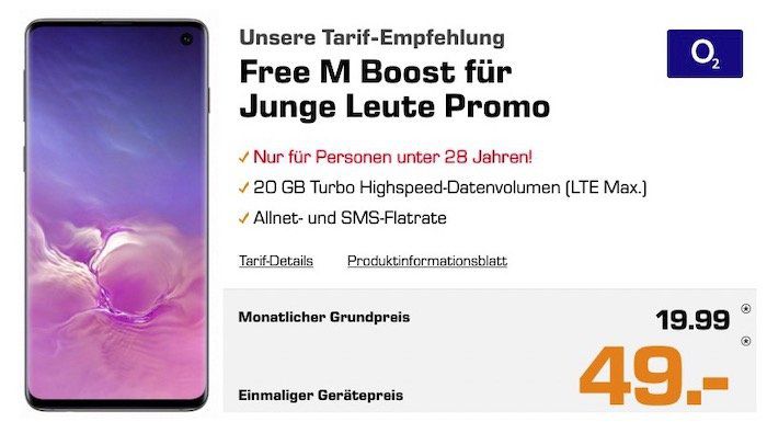 Abgelaufen! Samsung Galaxy S10 für 49€ + o2 Flat mit 20GB LTE für 19,99€ mtl.