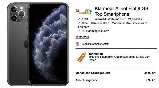 iPhone 11 Pro 64GB für 279€ + Vodafone Flat mit 8GB LTE für 44,99€ mtl.