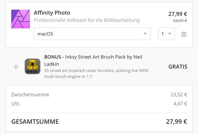 Affinity Photo Software für professionelle Bildbearbeitung für 27,99€ (statt 55€)