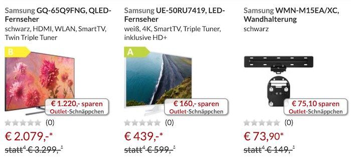 20% Rabatt im Alternate Outlet   z.B. Samsung GQ55Q60R QLED für 645€ (statt 777€)