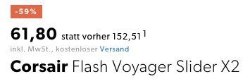 Ausverkauft! Corsair Flash Voyager Slider X2 USB 3.0 Stick mit 512GB für 61,80€ (statt 117€)