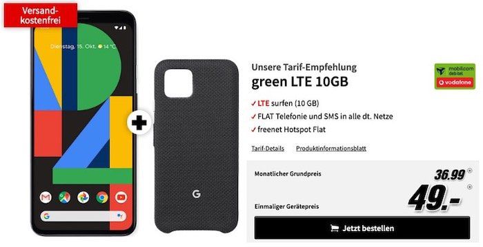 Neu! Google Pixel 4 für 49€ oder Pixel 4 XL für 149€ + Vodafone Flat mit 10GB LTE für 36,99€ mtl.