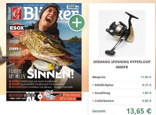 3 Ausgaben Blinker Angelzeitschrift für 13,65€ + Shimano Spinnrolle (Wert 22€)