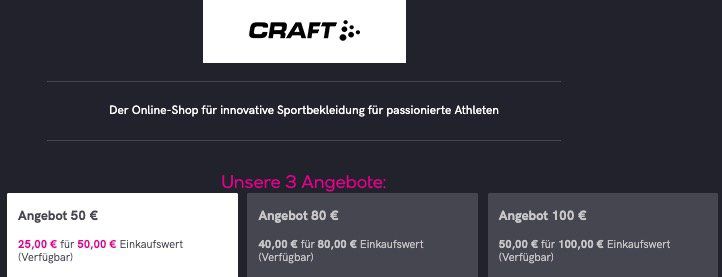 Craft Sport Gutscheine mit 50% Ersparnis ohne MBW   gilt nicht für reduzierte Kleidung