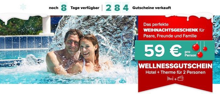 Last Minute Thermen-Gutschein inkl. Premium-Hotel mit Frühstück für 59€ p.P. + 20€ Gutschein Last Minute Thermen Gutschein inkl. Premium Hotel mit Frühstück für 59€ p.P. + 20€ Gutschein