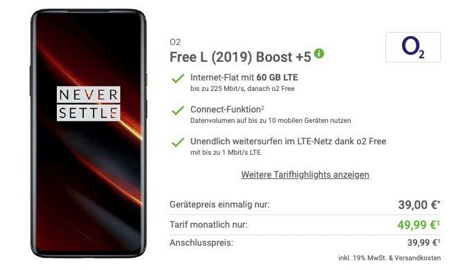 OnePlus 7T Pro McLaren Edition mit 256GB für 39€ + o2 Flat mit 60GB LTE für 49,99€ mtl.