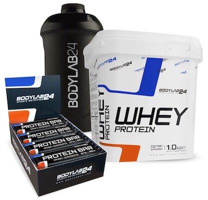 1kg Bodylab24 Whey Protein + 12 Protein Riegel + Shaker für 23,99€