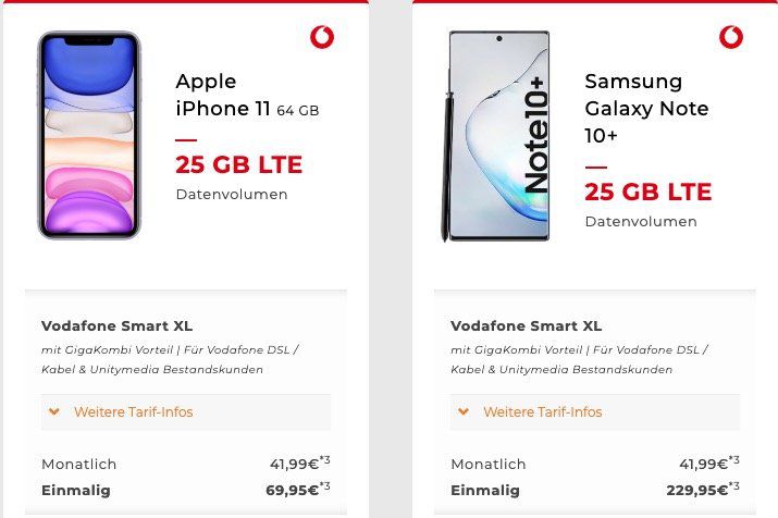 Vodafone Gigakombi/Unitymedia Angebote   z.B. Vodafone Flat 25GB LTE für 41,99€ mtl. + iPhone 11 für 69,95€