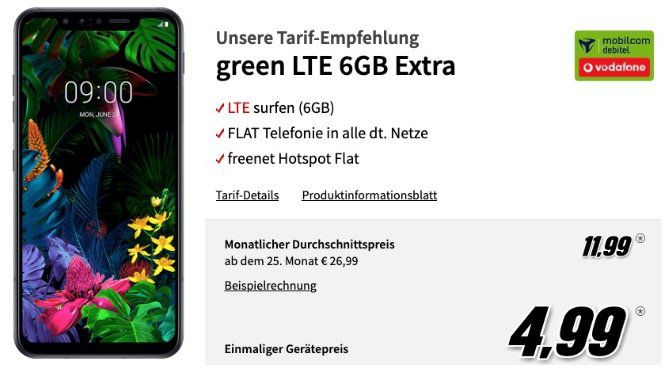 🔥 LG G8S ThinQ mit 128GB für 4,99€ mit Allnet Flat im Vodafone Netz mit 6GB LTE50 für 11,99€ mtl.