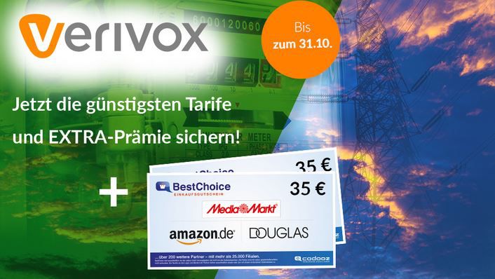 Endet morgen: Verivox Tarifcheck: zum günstigsten GAS & Strom Anbieter wechseln + 35€ BestChoice Gutschein kassieren