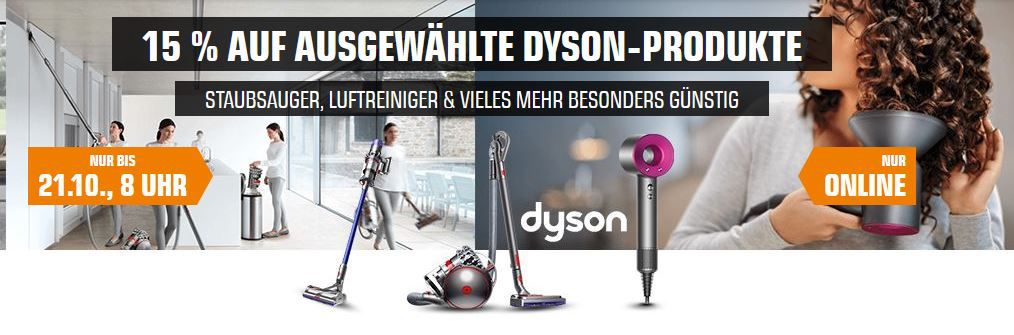 Knaller! Saturn mit 15% Sofort Rabatt auf ausgewählte DYSON Artikel   z.B. DYSON Cinetic Big Ball Absolute 2 für 296,65€ (statt 475€)