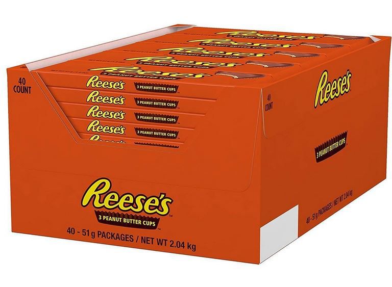 Vorbei! Reeses 3 Peanut Butter Cups 40x51g  (2 kg)   Original US Ware für 19,23€ (statt 35€)