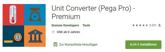 Android: Kostenlos Unit Converter (Pega Pro)   Premium (statt 8,49€)