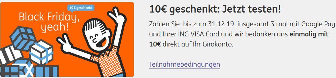 ING: 3x mit Google Pay zahlen & 10€ erhalten