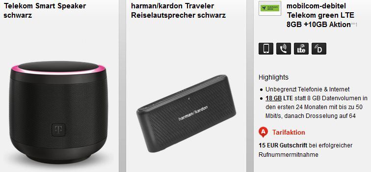harman/kardon Traveler Lautsprecher & Telekom Lautsprecher für 1€ + Telekom Flat mit 18GB LTE (50 Mbit) für 24,99€ mtl.