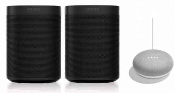 2er Pack Sonos One SL mit WLAN und AirPlay2 + Google Nest Mini für 339,95€ (statt 398€)