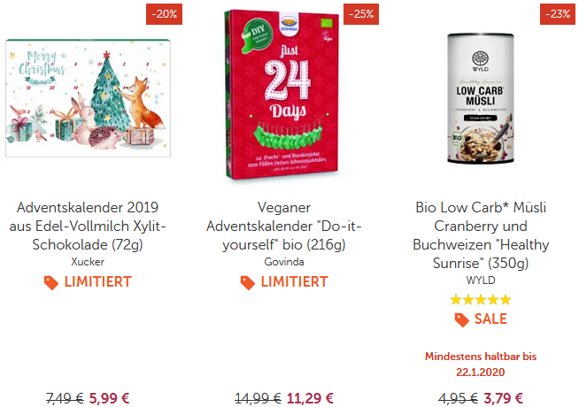 Bis zu 50% im vitafy Sale   z.B. Veganer Adventskalender Do it yourself bio (216g) ab 9,03€