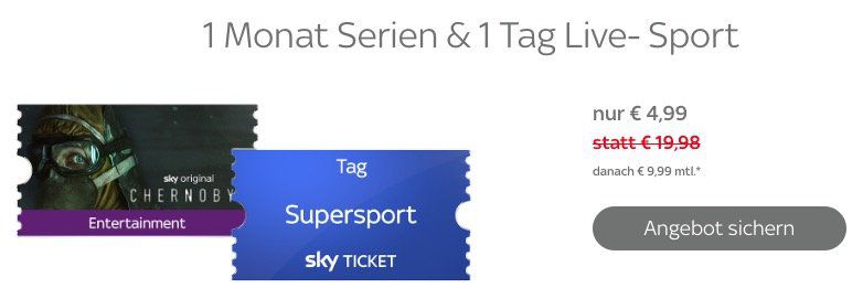 1 Monat Sky Entertainment Ticket (4 Blocks letzte Staffel) + 1 Tag Sport (Bayern vs. BVB) für 4,99€
