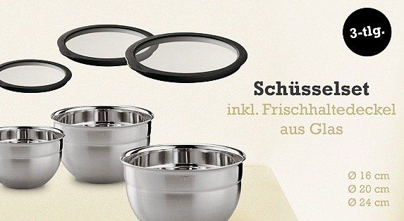 3er Set Rössle Edelstahl Schüsseln mit Glas Deckel für 66,49€ (statt 78€)