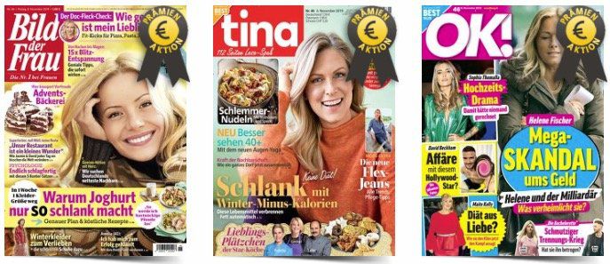 Frauen Magazine stark reduziert   z.B. 1 Jahr die aktuelle für 109,40€ + bis 105€ Gutschein