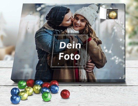 Adventskalender mit eigenem Foto gefüllt mit Edelvollmilch Schokolade für 14,50€