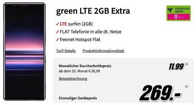 SONY Xperia 5 für 269€ mit Allnet Flat im Telekom Netz mit 2GB LTE für 11,99€ mtl.   effektiv fetter Gewinn