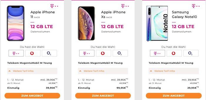 Junge Leute Deals bei Handyflash   z.B. iPhone 11 für 39,95€ + Telekom MagentaMobil 12GB LTE für 44,95€ mtl.